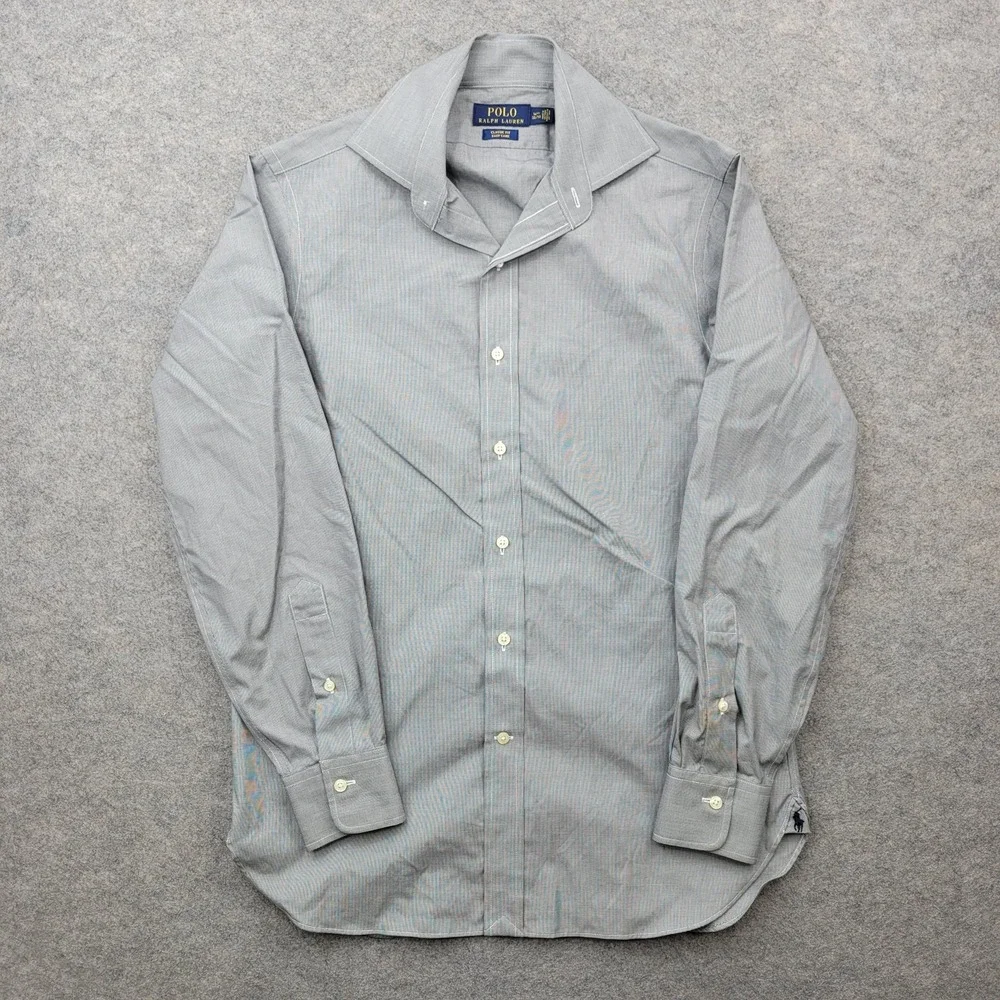Polo Ralph Lauren Dress Shirt Mens 14.5 32/33 Gray Check Classic Fit Long Sleeve